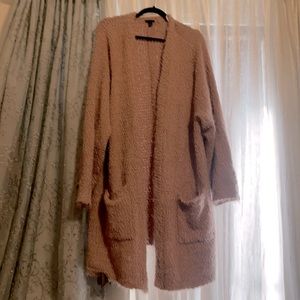 Torrid long line dusty rose popcorn sweater open front cardigan with pockets